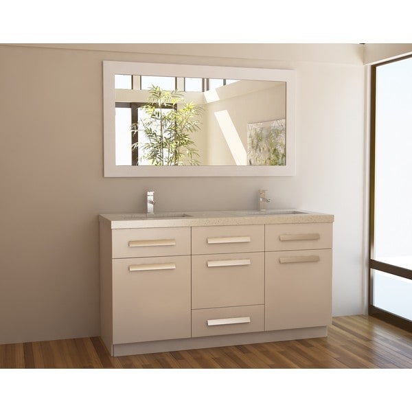 Moscony White 60 inch Double Sink Vanity Set Bathroom Vanities