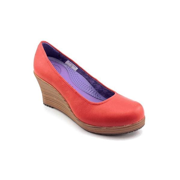 Crocs Women's 'A-Leigh Closed Toe Wedge' Red Leather Dress Shoes ...