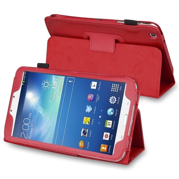 INSTEN Red Leather Tablet Case Cover with Stand for Samsung Galaxy Tab