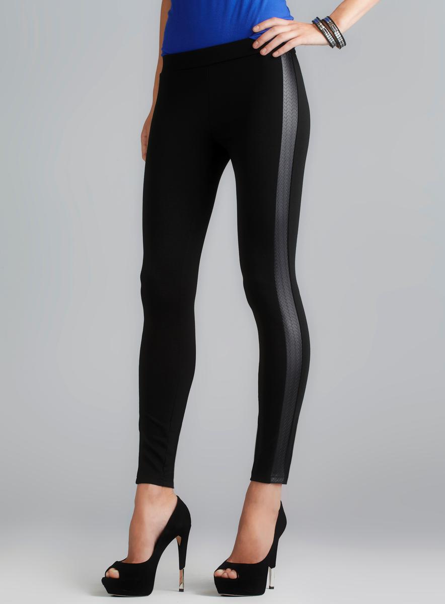 Leggings With Leather Side Panel