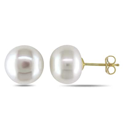Miadora 10k Yellow Gold White Cultured Freshwater Pearl Stud Earrings (9-10mm)