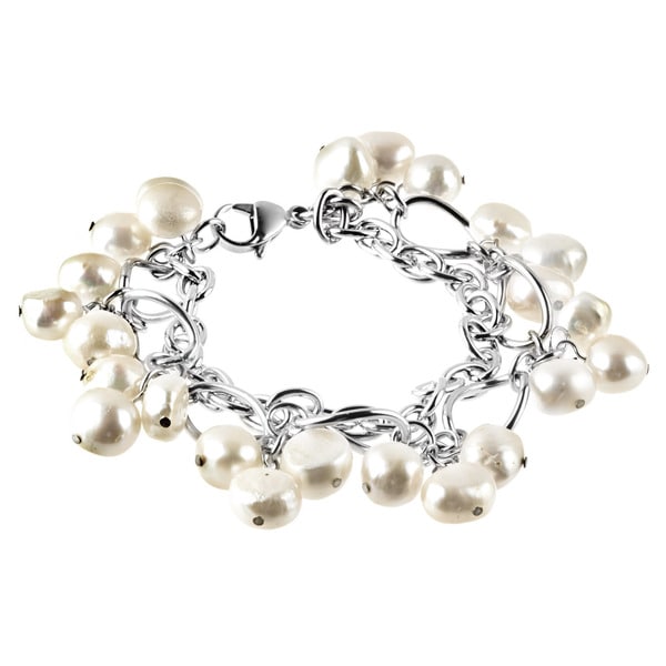 ELYA Stainless Steel Freshwater Pearl Link Bracelet (9 10 mm) West Coast Jewelry Pearl Bracelets