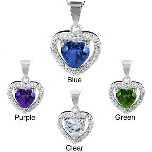 ELYA Sterling Silver Heart cut Cubic Zirconia Halo Necklace West Coast Jewelry Cubic Zirconia Necklaces