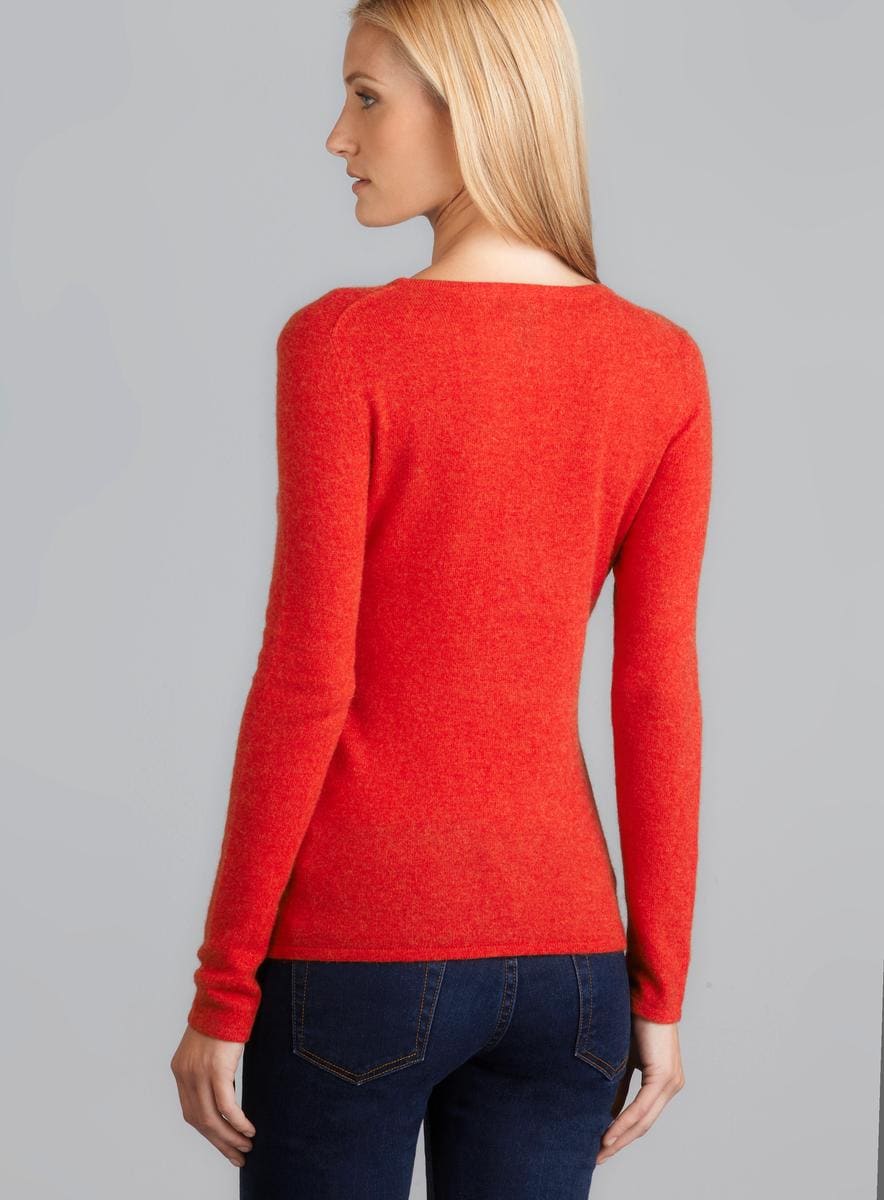 Evelyn Cashmere Tangerine Zest Long Sleeve Crew Neck Cashmere Sweater Long Sleeve Sweaters