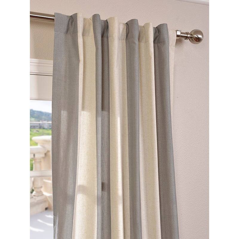 Exclusive Fabrics Del Mar Grey Linen Blend Stripe Curtain (1 Panel)