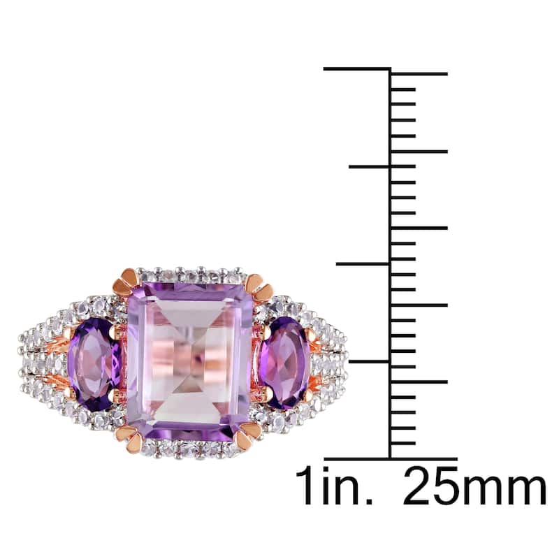 Miadora Rose-plated Silver Created White Sapphire, Rose de France and Amethyst Ring