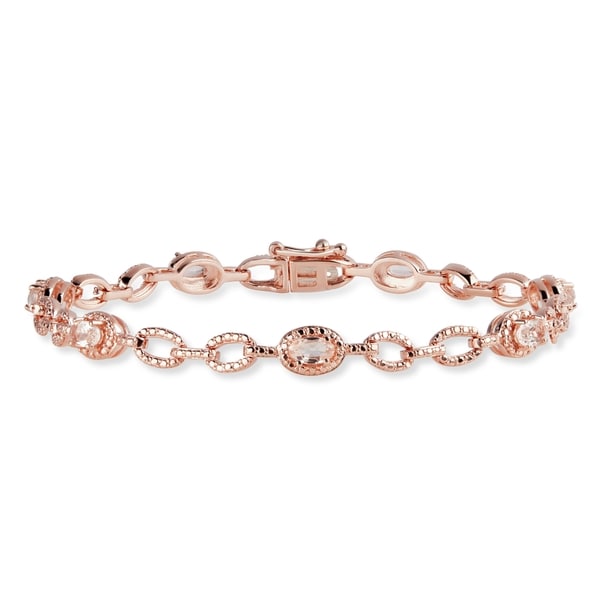Miadora Rose Gold Over Silver Morganite Station Link Bracelet Miadora Rose Gold Over Silver Morganite Station Link Bracelet