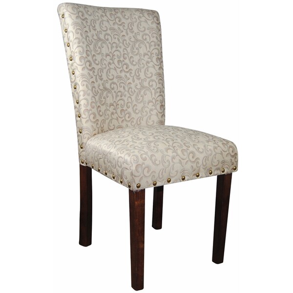 Shop Classic Ivory White/ Silver Damask Brass Nailhead Parson Chair