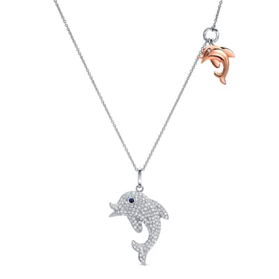 Auriya 14k Two-tone Gold 3/5ctw Diamond Dolphin Necklace (H-I, SI1-SI2)