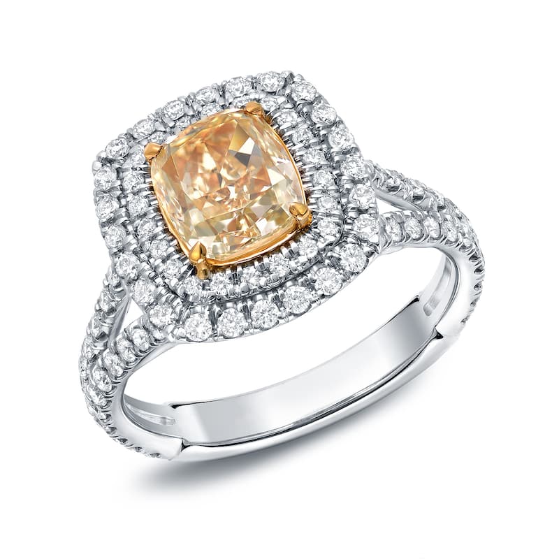 Auriya 2 3/4ctw Yellow Cushion-cut Halo Diamond Engagement Ring 18k Gold Certified (VS2-SI1)