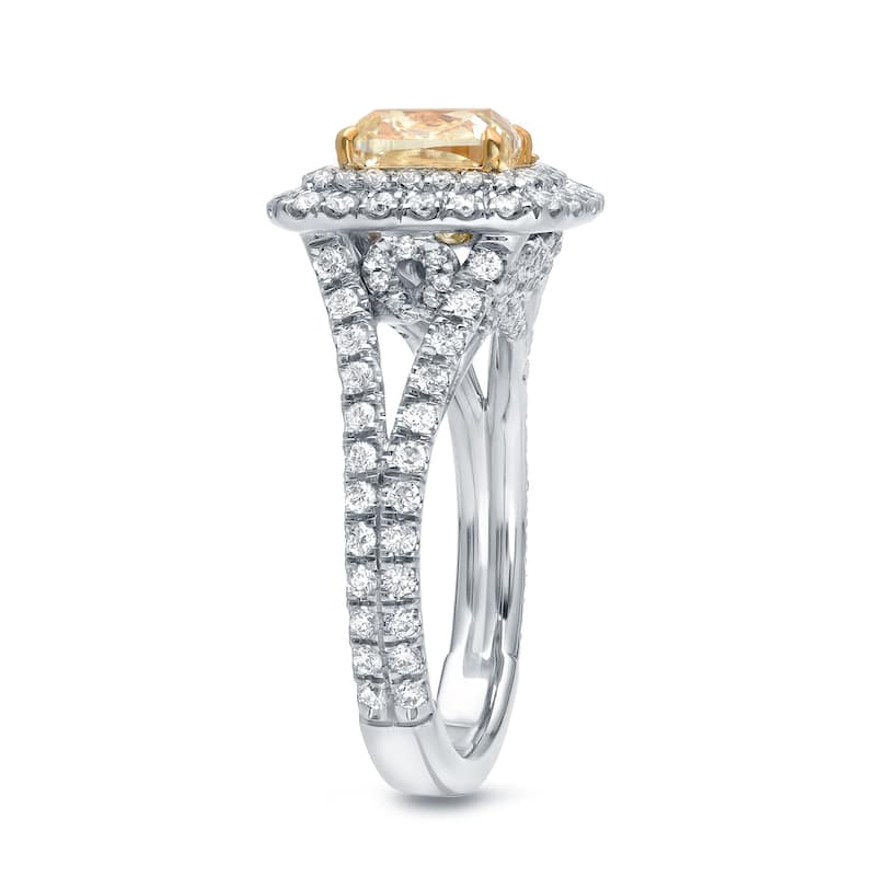 Auriya 2 3/4ctw Yellow Cushion-cut Halo Diamond Engagement Ring 18k Gold Certified (VS2-SI1)