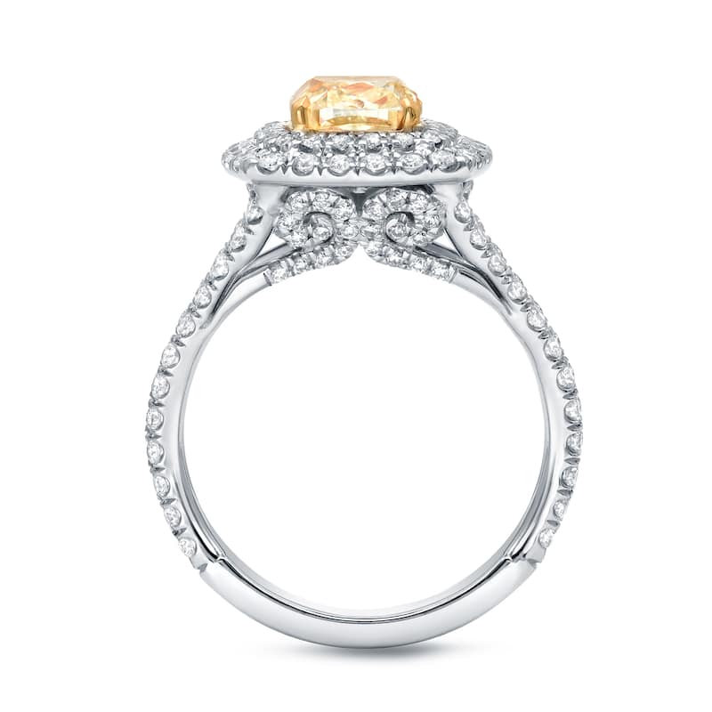 Auriya 2 3/4ctw Yellow Cushion-cut Halo Diamond Engagement Ring 18k Gold Certified (VS2-SI1)