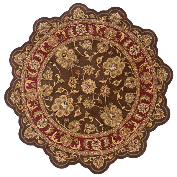 Shop Boarder Star Round Wool Tufted Brown Red Area Rug 5' Round Free Shipping Today
