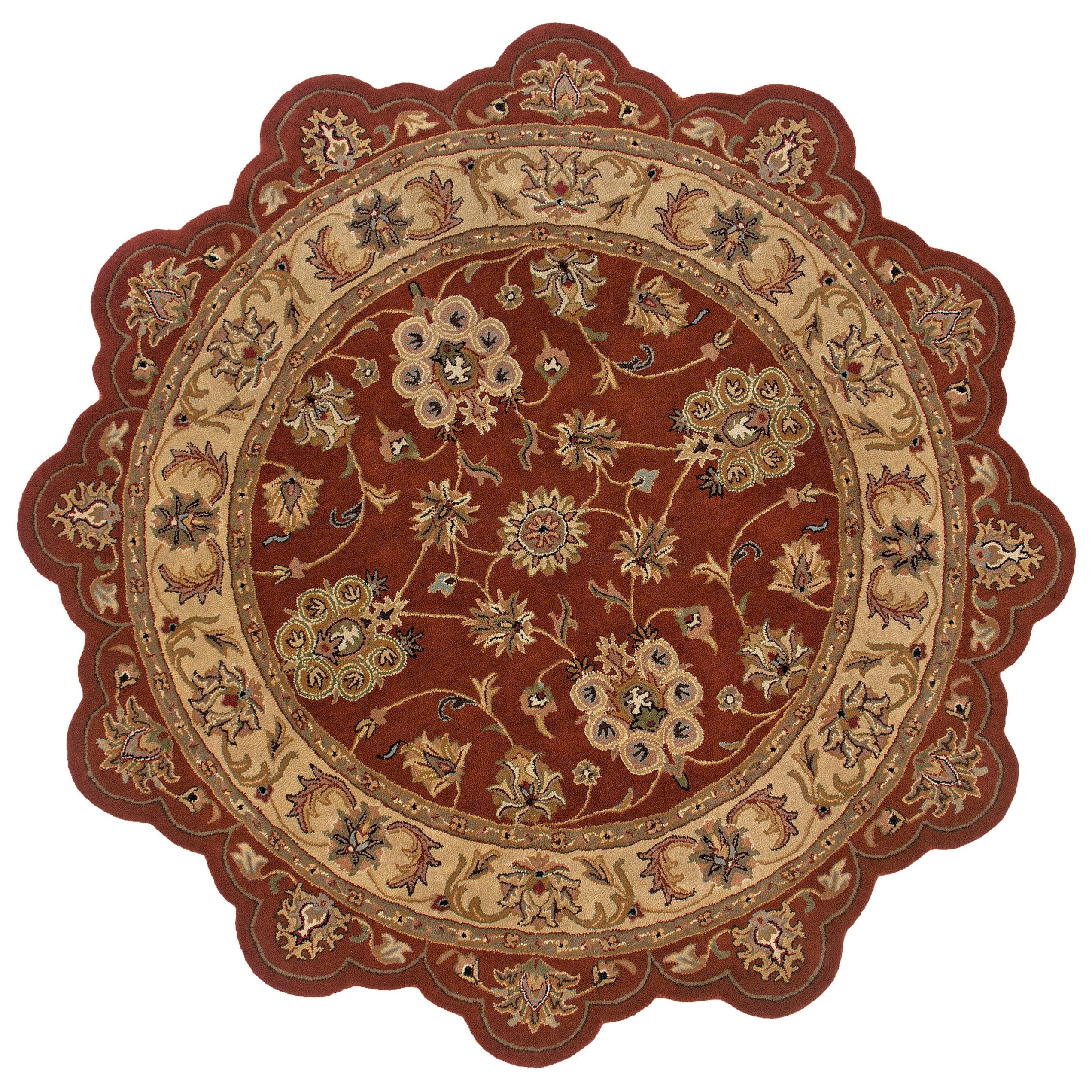 Hand tufted Border Star Rust/ Gold Wool Rug (5 Round)