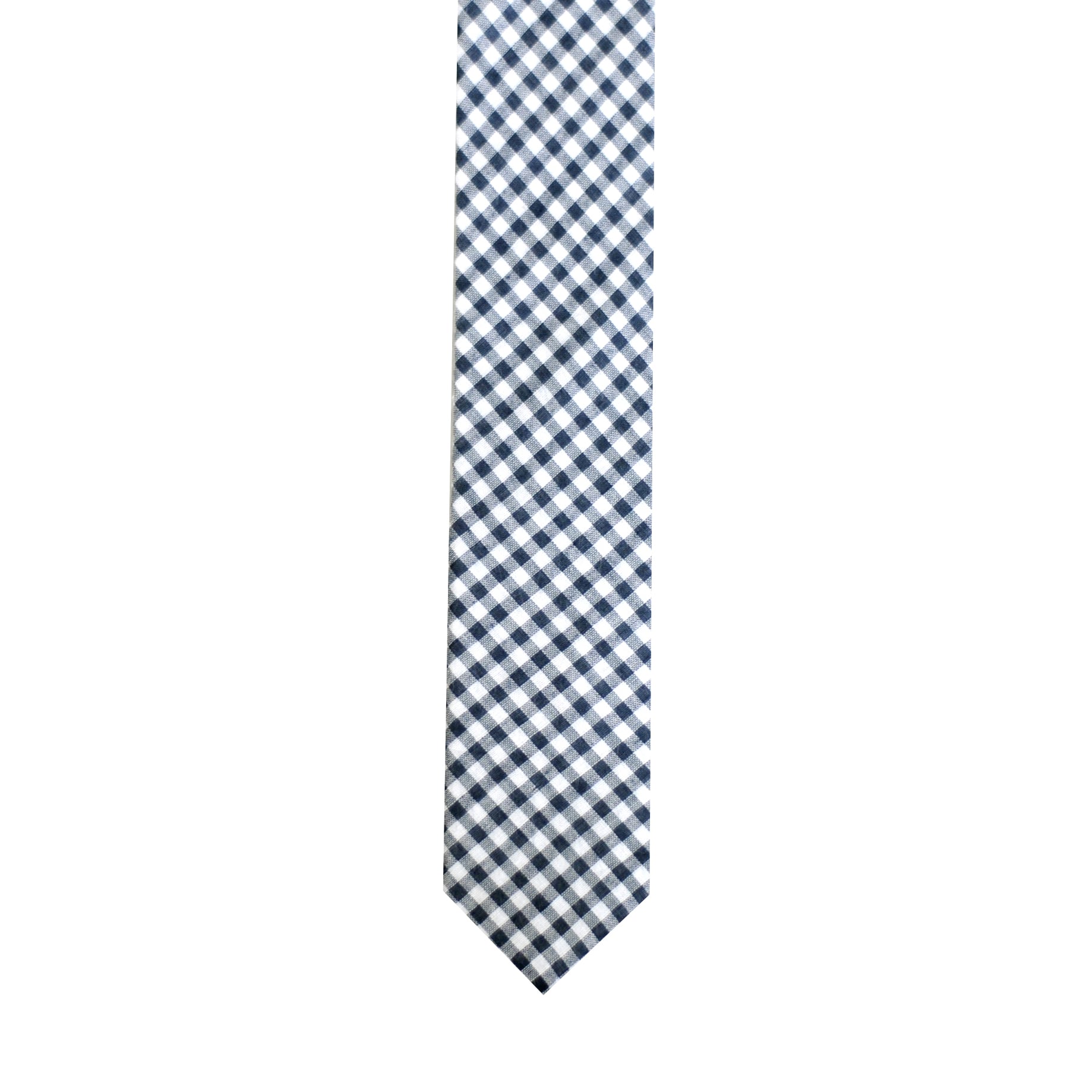 Skinny Tie Madness Mens White/navy Gingham plaid Skinny Tie