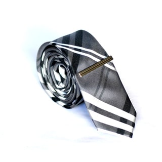 Skinny Tie Madness Men's Dark Gray Plaid Skinny Tie