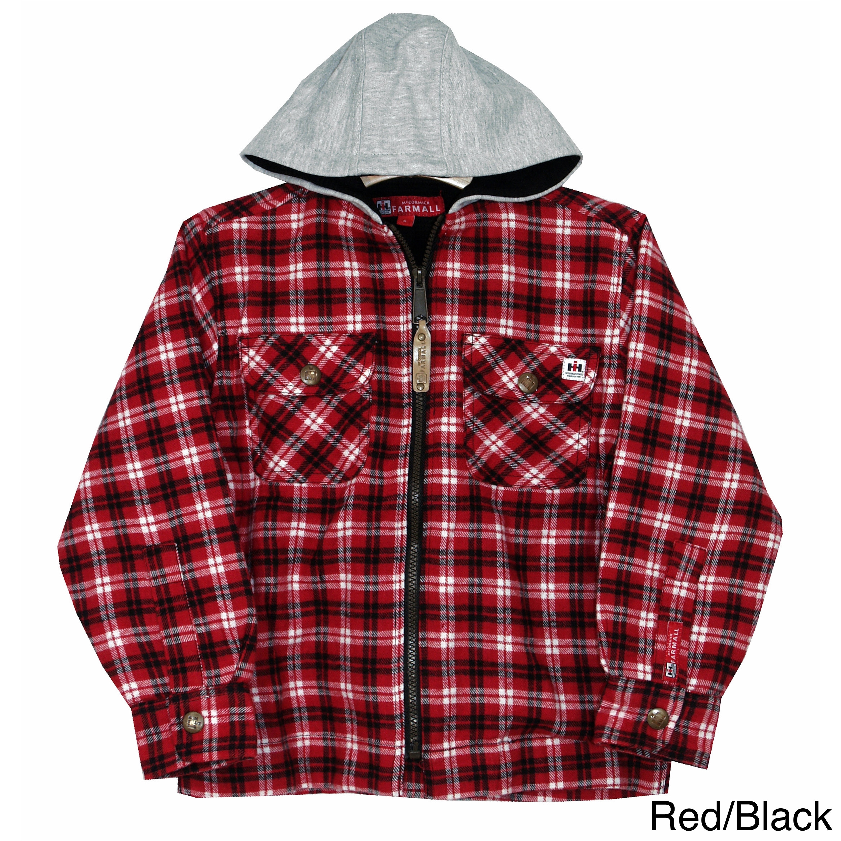 Farmall Ih Farmall Ih Junior Boys Thermal Lined Flannel Hoodie Black Size XS (4 6)