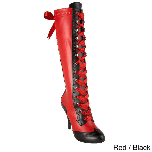 Shop Bordello 'TEMPT-126' Women's Ribbon Lace-up Knee-high Boots - Free ...