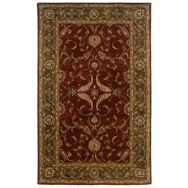 Hand Tufted Oriental Pattern Red/ Green Area Rug (96 x 136)