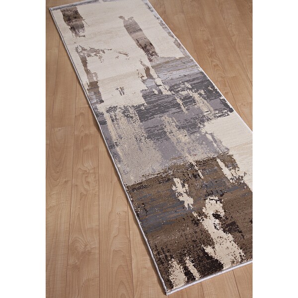 Grunge Abstract Cream Runner Rug (2'4 x 7'9) Overstock 8328092