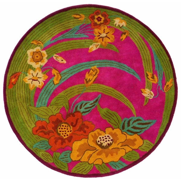 LNR Home Vibrance Pink Floral Wool Rug (5' Round) Free Shipping Today
