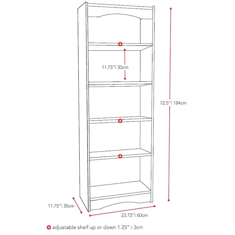Black 5-Shelf 72-inch Tall Bookcase