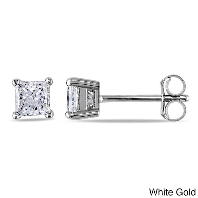 Miadora 14k Gold 3/4ct TDW Princess-cut Diamond Stud Earrings - White