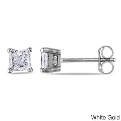 Miadora Signature Collection 14k Gold 3/4ct TDW Princess-cut Diamond Stud Earrings