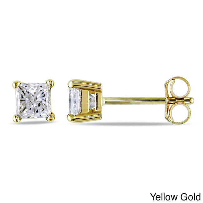 Miadora Signature Collection 14k Gold 3/4ct TDW Princess-cut Diamond Stud Earrings
