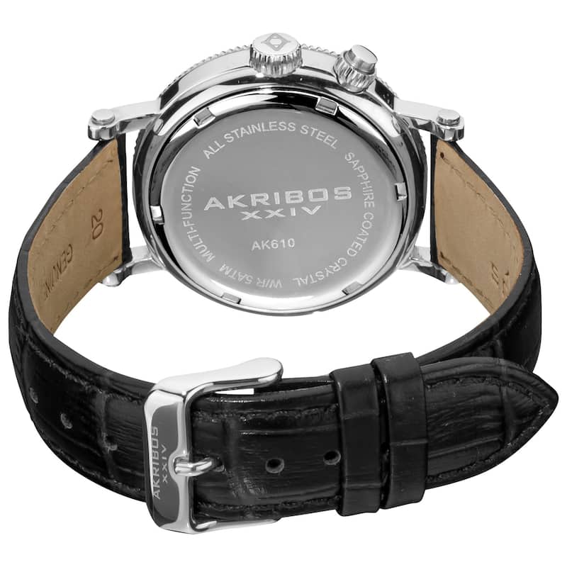 Akribos XXIV Men's Swiss Quartz Multifunction Leather Black Strap Watch
