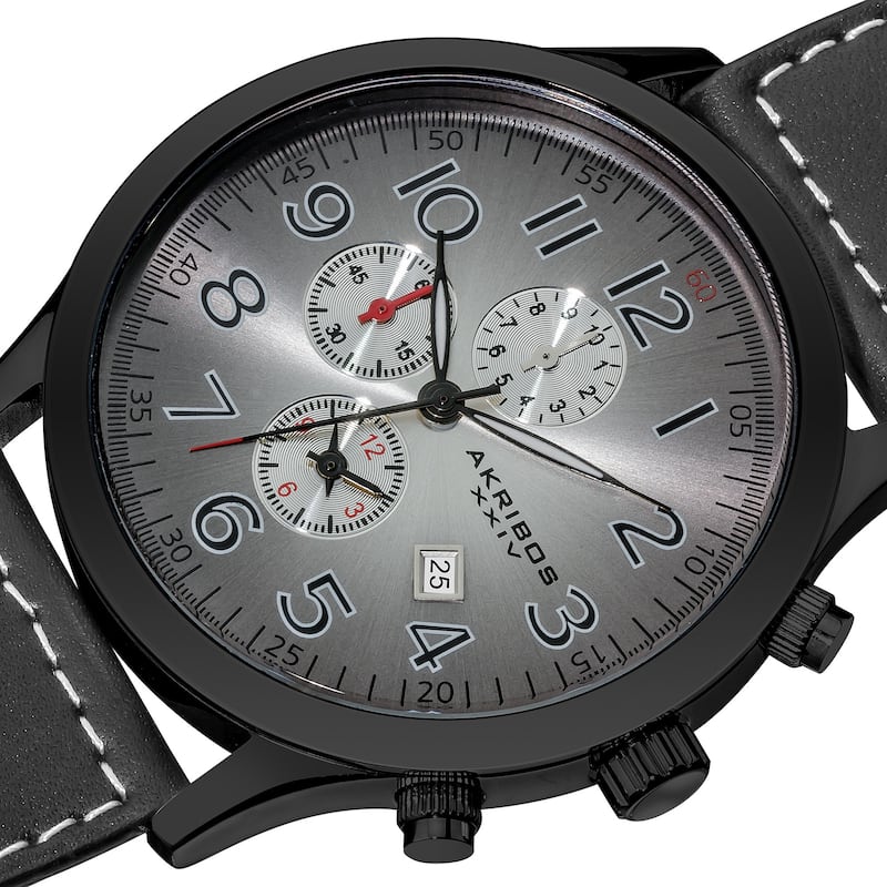 Akribos XXIV Men's Arabic Numeral Gradient Dial Leather Black Strap Water-resistant Watch