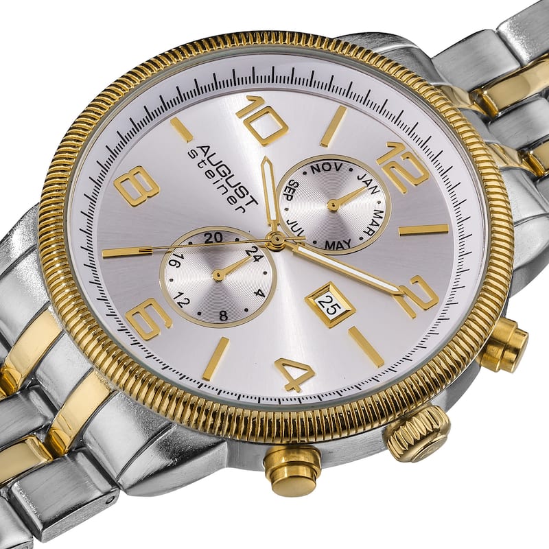 August Steiner Men's Swiss Quartz Coin Edge Bezel Two-Tone Bracelet Watch