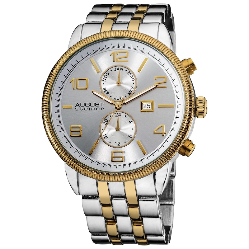 August Steiner Men's Swiss Quartz Coin Edge Bezel Two-Tone Bracelet Watch
