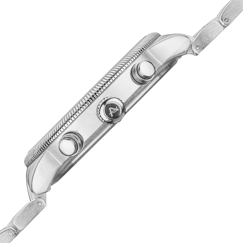 August Steiner Men's Swiss Quartz Coin-edge Bezel Silver-Tone Bracelet Multifunction Watch