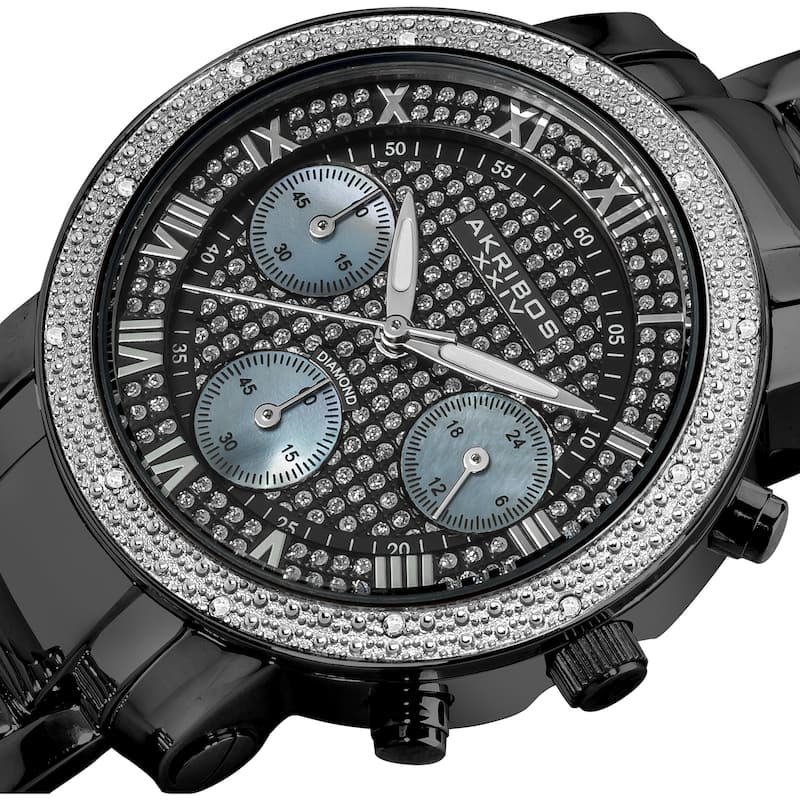 Akribos XXIV Women's Stainless Steel Diamond Chronograph Black Bracelet Watch