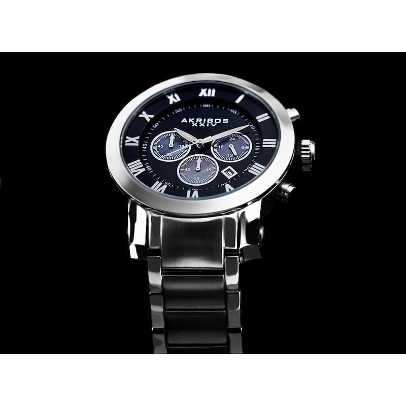 Akribos XXIV Men's Chronograph Black Dial Stainless Steel Silver-Tone Bracelet Watch