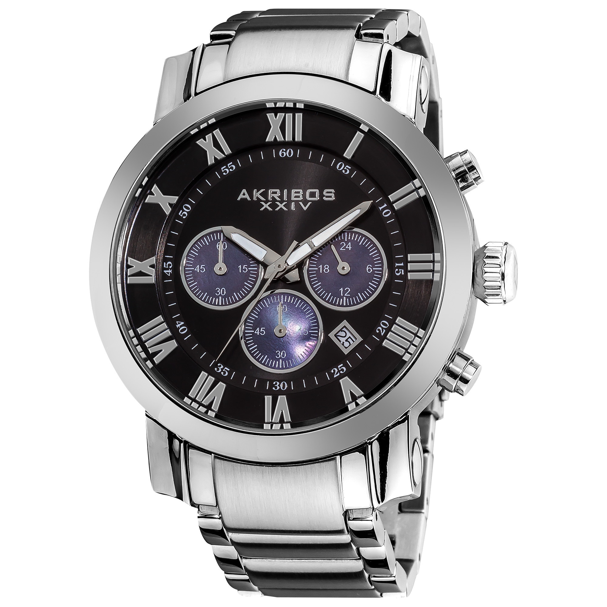 Akribos XXIV Men's Chronograph Black Dial Stainless Steel Silver-Tone Bracelet Watch