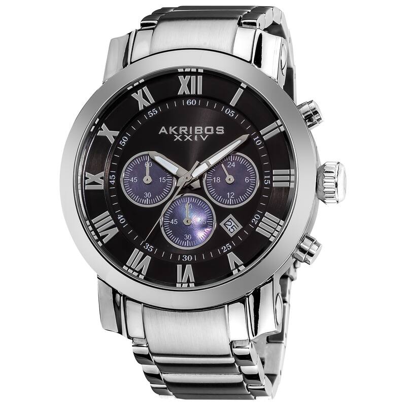 Akribos XXIV Men's Chronograph Black Dial Stainless Steel Silver-Tone Bracelet Watch