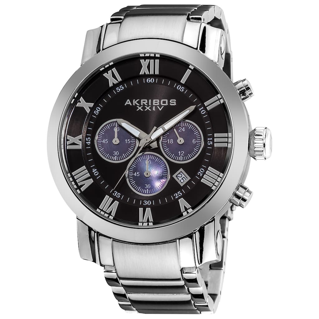 Akribos XXIV Men's Chronograph Black Dial Stainless Steel Silver-Tone Bracelet Watch