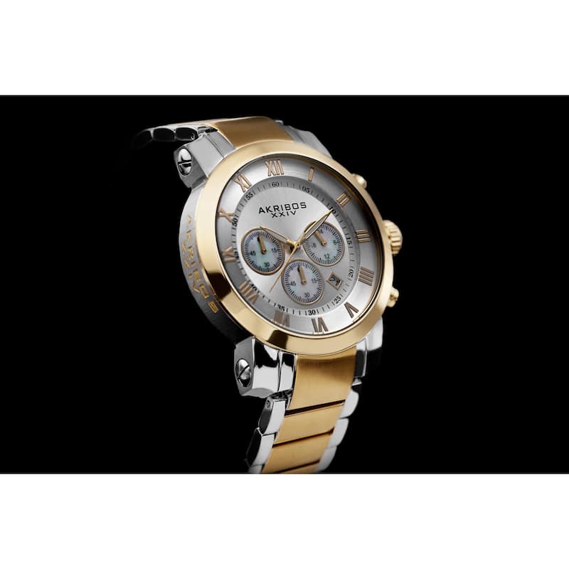 Akribos XXIV Men's Chronograph Roman Numeral Stainless Steel Goldtone Bracelet Watch
