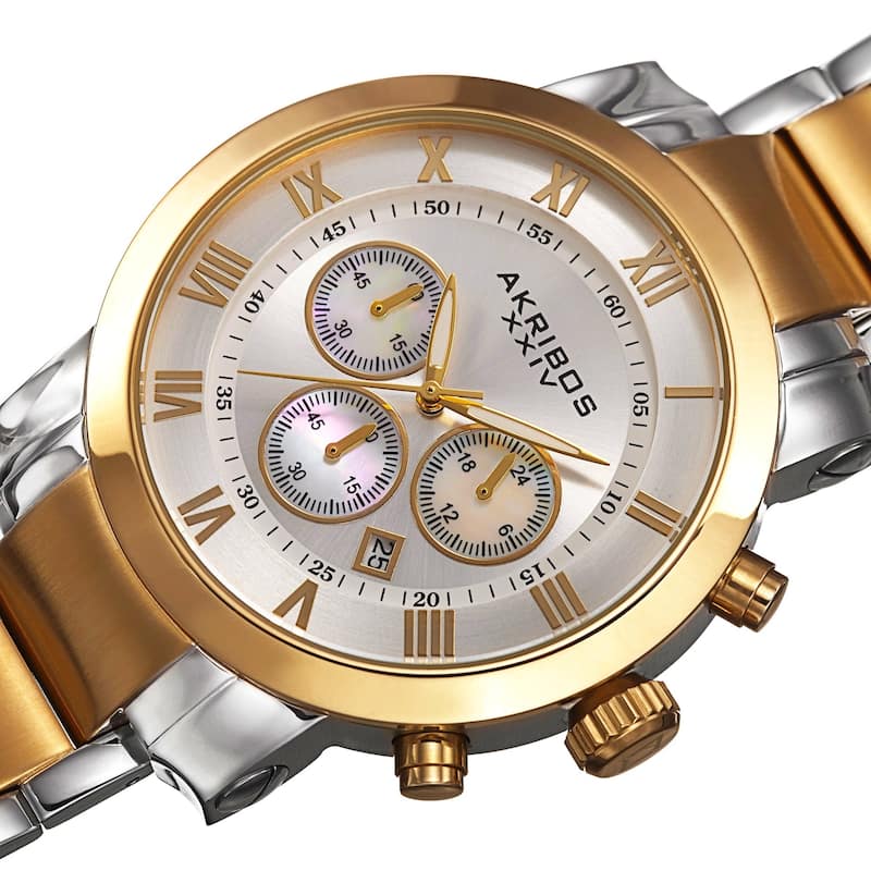 Akribos XXIV Men's Chronograph Roman Numeral Stainless Steel Goldtone Bracelet Watch