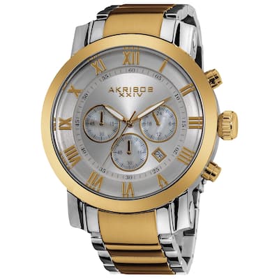 Akribos XXIV Men's Chronograph Roman Numeral Stainless Steel Goldtone Bracelet Watch