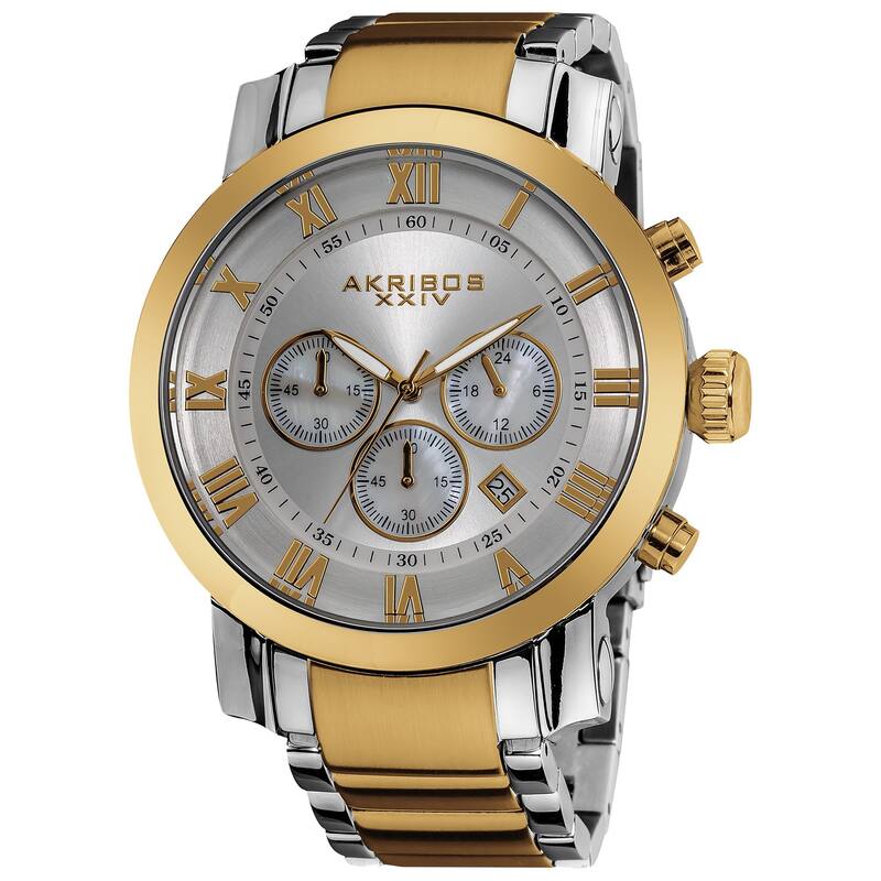 Akribos XXIV Men's Chronograph Roman Numeral Stainless Steel Goldtone Bracelet Watch