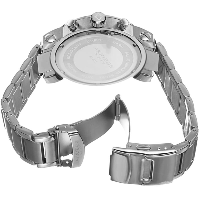 Akribos XXIV Men's Stainless Steel Chronograph Mother of Pearl Subdial Blue Watch