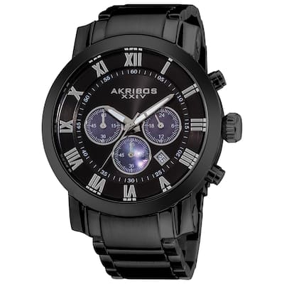 Akribos XXIV Men's Chronograph Roman Numeral Stainless Steel Black Bracelet Watch