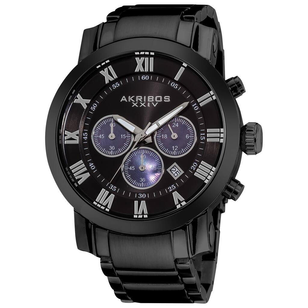 Akribos XXIV Men's Chronograph Roman Numeral Stainless Steel Black Bracelet Watch
