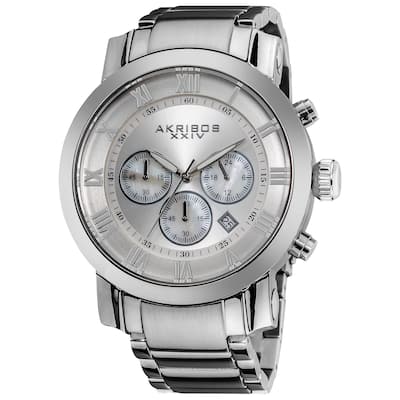 Akribos XXIV Men's Chronograph Roman Numeral Stainless Steel Silvertone Bracelet Watch