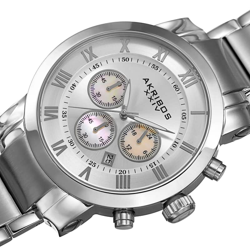 Akribos XXIV Men's Chronograph Roman Numeral Stainless Steel Silvertone Bracelet Watch