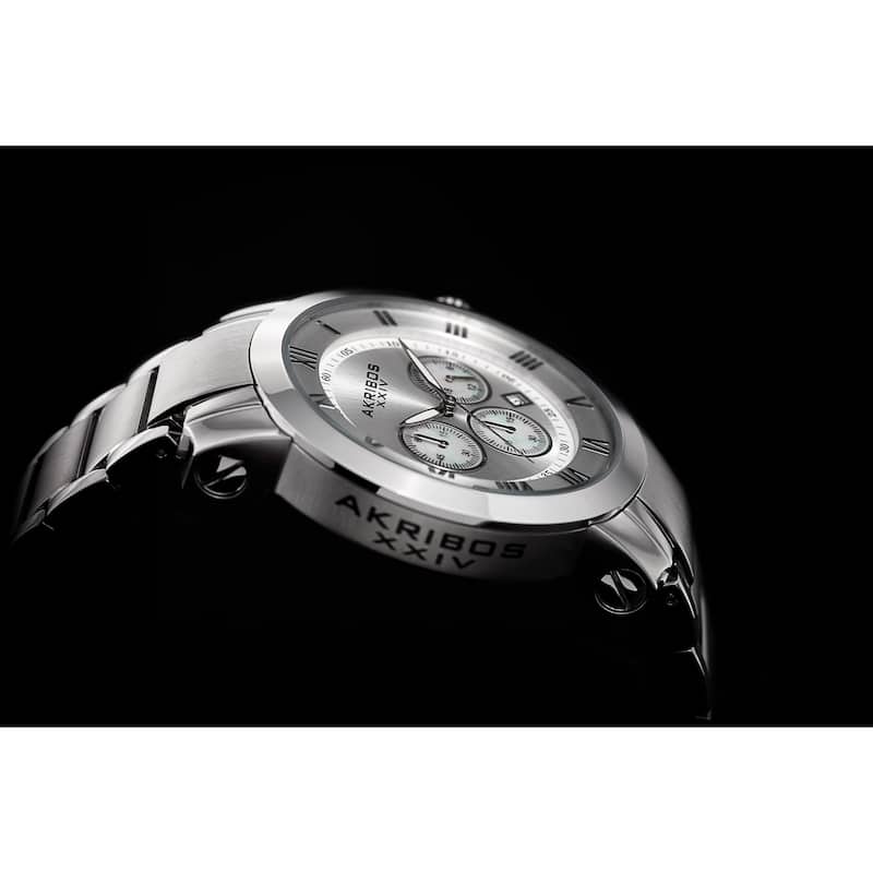 Akribos XXIV Men's Chronograph Roman Numeral Stainless Steel Silvertone Bracelet Watch