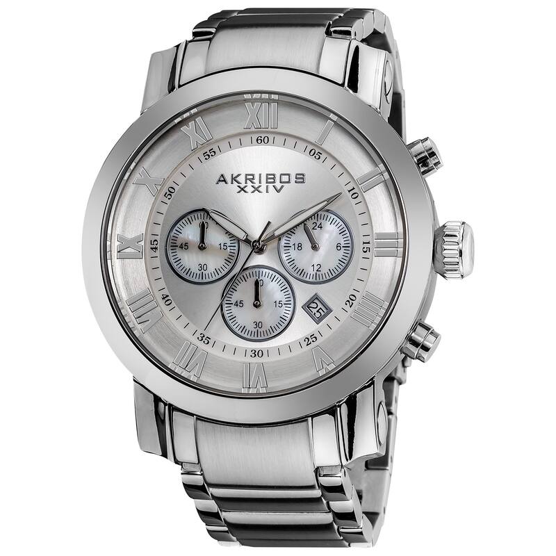 Akribos XXIV Men's Chronograph Roman Numeral Stainless Steel Silvertone Bracelet Watch